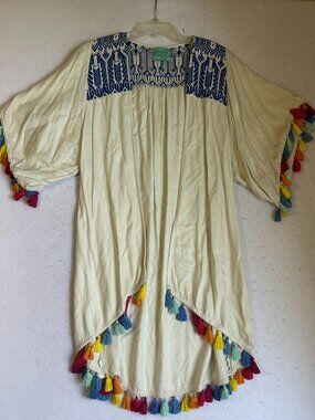 Judith March Women Cardigan Sweater Small long line tassels boho artsy cream